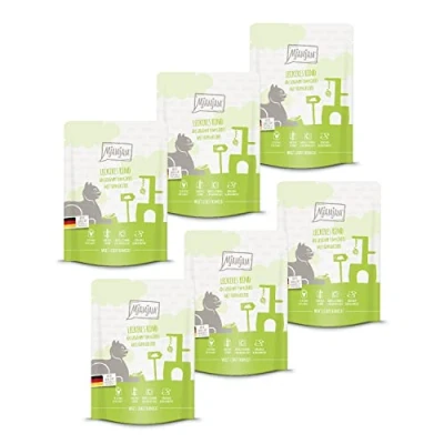 Imagen de MjAMjAM comida húmeda premium para gatos Quetschie deliciosa ternera con calabaza al vapor, pack de 6 (6 x 300 g), sin cereales extra carne