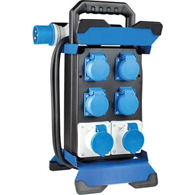 Imagen de as Schwabe 60869 Distribuidor de corriente portátil CEE enchufe 14 + 4 enchufes Schuko 2 hembra, caja distribución para exteriores, IP44, fabricado en la UE