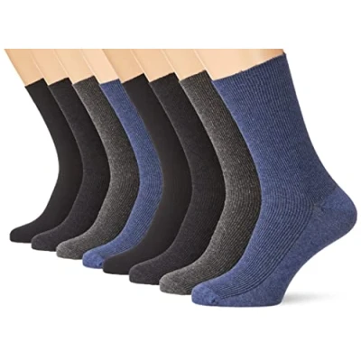 Imagen de Calcetines acanalados para diabéticos, sin costuras, puños elásticos, 80% algodón, hombres, 8 pares black, anthrazit. Grey 38,38 42