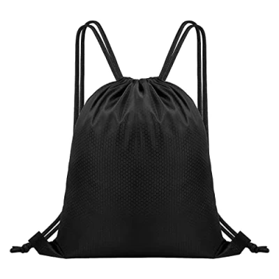 Imagen de Impermeable Bolsa de Gimnasio con Cordón, Negro Mochila Deportiva Cordón para Hombres Mujeres, Saco Cuerdas Deportes Escuela Playa Natación Viajes 35 x 40 cm