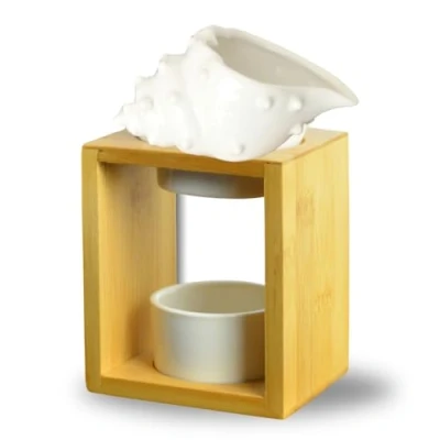 Imagen de Quema perfume Shell Quemador Fondant Cera Perfumada Difusor de aceite esencial y ambiente Candelabro Aromaterapia porta vela madera cerámica decorativa Altura: 12 cm