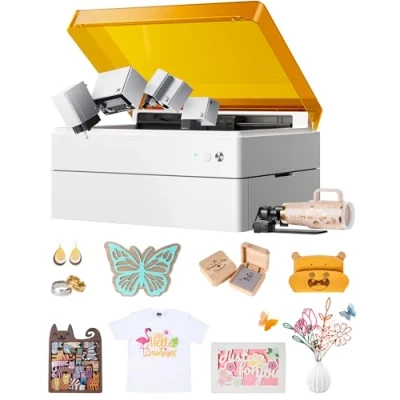 Imagen de xTool M1 Ultr Grabadora Láser 4 en 1 de 10W con Base Elevada y RA2 Pro, Máquina Manualidades Posicionamiento Preciso Enfoque Automático para Vinilo, Tela, Madera Anillos