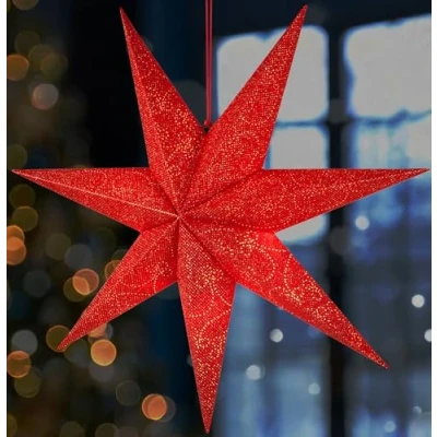 Imagen de BRUBAKER Estrella de Navidad Interior 60 cm Adviento con Casquillo E14 para Colgar Luz Papel 3D Set 3,5 m Cable Roja