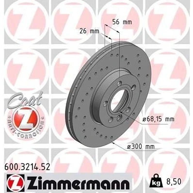 Imagen de ZIMMERMANN SPORT COAT Z 600.3214.52 Disco de freno 300 26 6/5 5 112 ventilación interna, perforado revestido VOLKSWAGEN: TRANSPORTER 4 Bus