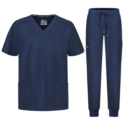 Imagen de B well MATTEO Uniformes Sanitarios Hombre con Pantalón Jogger y Casacas Sanitarias Pijama Sanitario Uniforme para Hombre, azul, 3XL