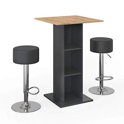 Imagen de Vicco Set de Mesa Bar Rodeo, Antracita/Roble Dorado, 70 x cm con 2 taburetes