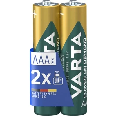 Imagen de VARTA Pilas AAA, recargables, paquete de 2, Recharge Accu Phone, batería recargable, 800 mAh Ni MH, listas para usar, aptas teléfonos inalámbricos