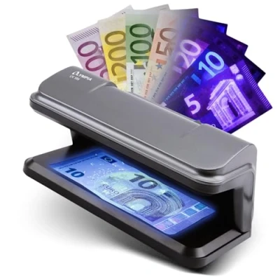 Imagen de Olympia Detector de billetes UV seguro (UV 586) para pruebas falsos rápidos y fiables. Ideal en el ámbito la caja registradora. Compacto portátil