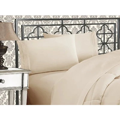 Imagen de Elegant Comfort Luxurious 1500 Thread Count Egyptian Three Line Embroidered Softest Premium Hotel Quality 4 Piece Bed Sheet Set, Wrinkle and Fade Resistant, Full, Cream