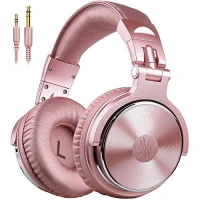 Imagen de OneOdio Pro10 Auriculares DJ con Cable, Estéreo de Mezcla y Monitor Estudio, 50mm Controladores, 3.5 6.35mm Conector Audio para PC AMP Grabación Teléfono Piano Guitarra, Oro Rosa