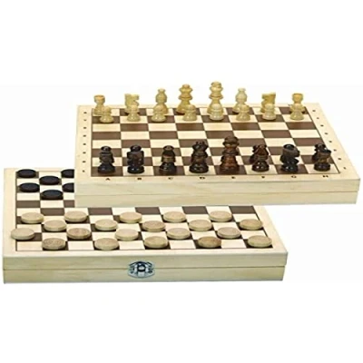 Imagen de Jeujura Caja Reversible peones de Damas y Piezas ajedrez Madera El árbol para Jugar Juego Mesa Edad mínima: 3 años, Color marrón, Crema, Large (66440)