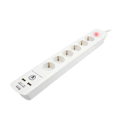 Imagen de TM Electron TMUAD406 base múltiple de 6 tomas con interruptor, protector sobretensión y acabado en aluminio