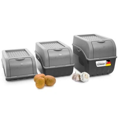 Imagen de Novaliv Juego de cajas almacenamiento para patatas, 3,5 L + 5 9 L, color gris, verduras, apilables, cebolla, fruta,
