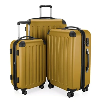 Imagen de HAUPTSTADTKOFFER Spree Juego de 3 Maletas rígidas, Trolley expandible, Equipaje Viaje, 4 Ruedas Dobles, TSA, (S,M y L), Oro otoño