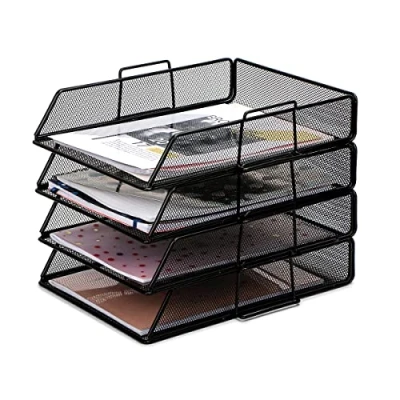 Imagen de Exerz Clasificador de Papel/Bandeja/Organizador Escritorio/Soporte Archivos, Paquete 4 Unidades, Malla Alambre, Oficina, Escuela