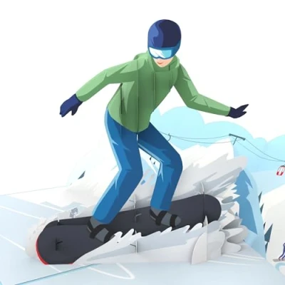 Imagen de MOKIO® Tarjeta Pop Up Snowboarder regalo 3D para unas vacaciones de esquí o un curso snowboard, Bono viaje emergente deportes invierno