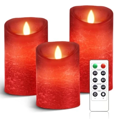 Imagen de AnnSpa 3 Set Velas de LED Sin Pilares pilas Llama con Control Remoto, Rojo Cera Real Parpadeo Mecha móvil Ámbar Luz amarilla Velas, Perfume para Regalo y decoración