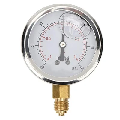 Imagen de Manómetro de Presión 1 1bar 30 15inhg 1/4BSP Y60 Vacío Lleno Aceite Axial Herramienta Medición Acero Inoxidable para Agua Aire Gas