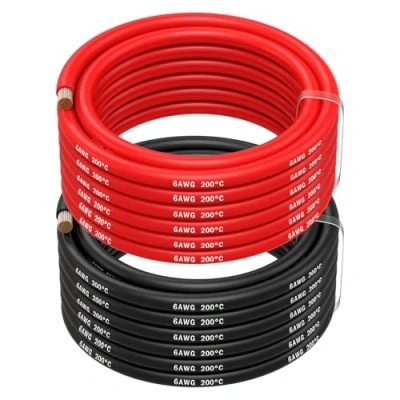 Imagen de MMOBIEL 6 AWG Cable Eléctrico de Silicona Gauge (13,3mm²) Cobre Estañado 2 Cables Separados Rojo y Negro Cada Uno 5 m para Refrigeras, Climatizador, Batería Coche, Soldadura
