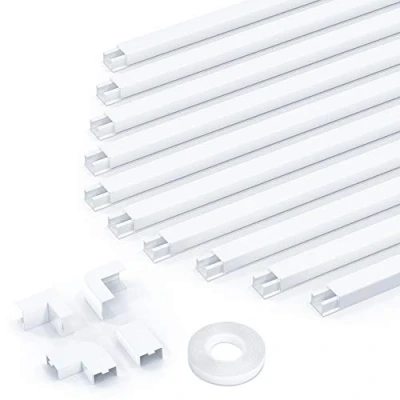 Imagen de kinkaivy Canal de cable blanco, 4 m (10 unidades 15 x mm pequeño). Minicanal autoadhesivo y lacado para ocultar cables alimentación, altavoces o TV en casa la oficina
