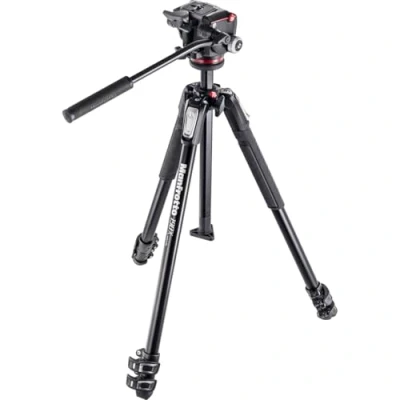 Imagen de Manfrotto 190X Kit trípode y rótula 2 Way fluida, 3 Secciones, Aluminio