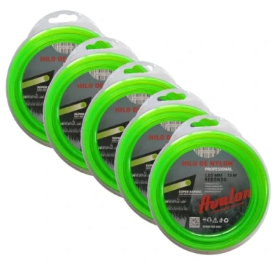 Imagen de Avalon Pack 5 Hilos Redondo de Nylon Universal para Desbrozadora y Cortacésped (2 mm x 15 m) Alta Durabilidad Rendimiento Óptimo en Las tareas desbroce