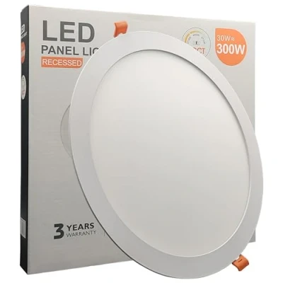 Imagen de FactorLED Downlight LED Circular 30W (300W) Slim, Ø300x22mm, 3300Lm, Placa Redonda Empotrable, Panel Extraplano, Corte techo Ø280mm, Luz Seleccionable 2700K 4000K 5700K (CCT)