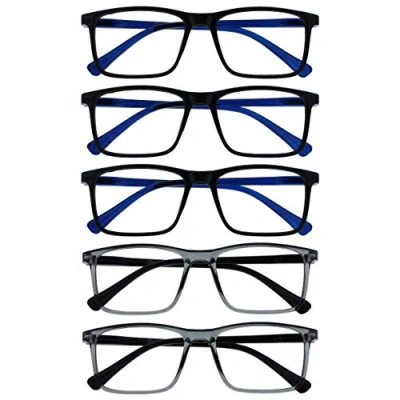 Imagen de OPULIZE Ink Pack 5 Gafas De Lectura Grande Negro Gris Rojo Hombres Mujeres Bisagras Resorte RRRRR4 1177Z +2,50