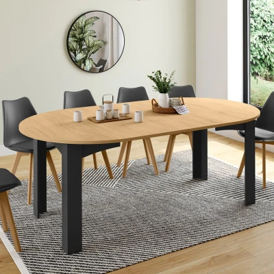 Imagen de Mesa redonda extensible 110 200 cm para 4 10 personas con tablero de aspecto haya y patas negras IDMarket