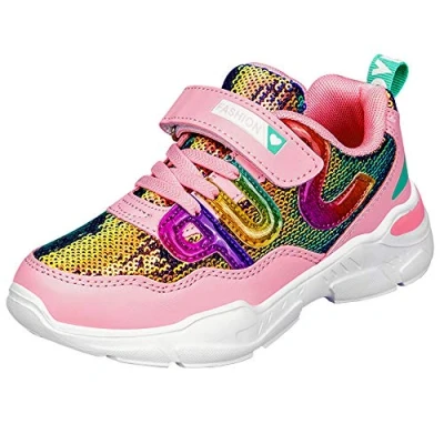 Imagen de HSNA Zapatillas con Lentejuelas Niña Zapatos de Gimnasia para Caminar Ligero Trainers Kids(a01 Rosa 30 EU)