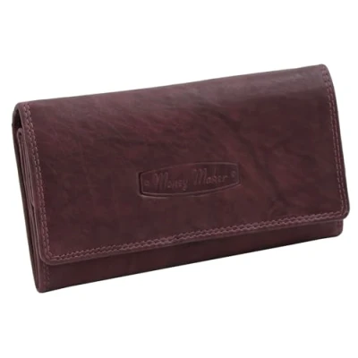 Imagen de Money Maker Cartera Grande de Piel para Mujer, Portamonedas con protección RFID, Muchos Compartimentos, Monedero, Burdeos