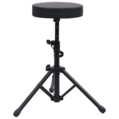 Imagen de vidaXL Taburete de Tambor Ajustable Redondo Trono Silla Trípode Batería Baterista Altura Asiento Giratorio Acolchado Negro
