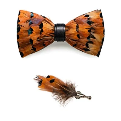 Imagen de JEMYGINS Pajarita de Plumas Cuero hecha a Mano para Fiesta Boda con caja Regalo Hombres leopardo