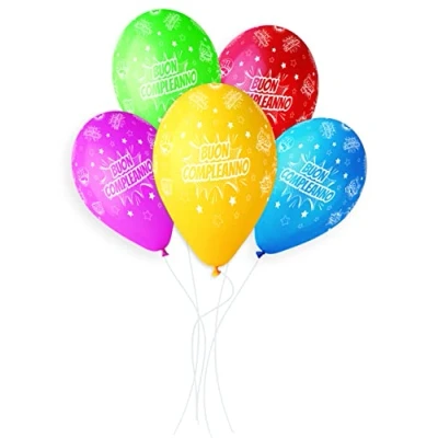 Imagen de Paquete 25 globos Buon Compleanno en latex natural Premium Quality G120 (Ø 33cm / 13&quot;), colores variados