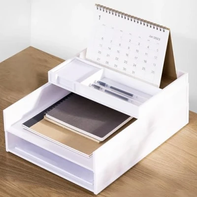 Imagen de Eufrozy Bandejas Oficina Apilables, Organizador Documentos Escritorio de 3 Niveles Blanca para Archivos Papeles A4 Cartas