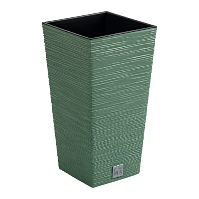 Imagen de Macetero color verde tierra, con depósito, colección FURU, de 26,5 x 50 cm, capacidad 11 L.