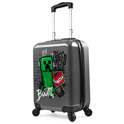 Imagen de Minecraft Maleta Infantil Cabina de Mano Rígida con 4 Ruedas para Niños y Niñas Equipaje Trolley Viaje Asa Extensible Tamaño 49 x 33 22 cm Color Gris