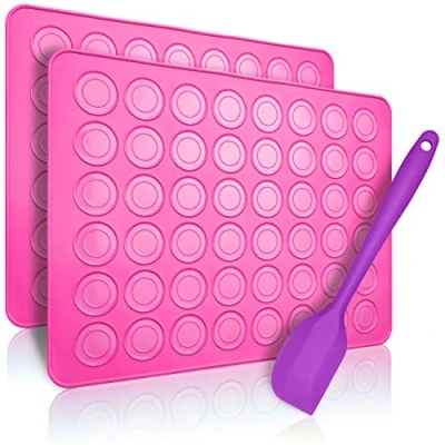 Imagen de Belmalia 2x Molde Macarons de Silicona para Perfectos Capa Antiadherente + Espátula Fucsia