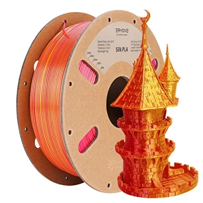 Imagen de filamento PLA ERYONE de dos tonos 1,75 mm, para impresora 3D, carrete 1 kg +/ 0,02 rojo seda y dorado