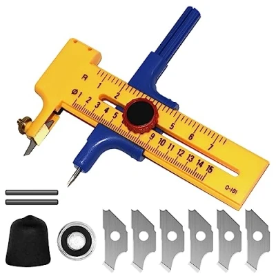 Imagen de Amarillo de Plástico Cortador Circular: Nizirioo Brújula Círculo Preciso, Ajustables Compass Circle para Papel, Tela, Película, Circular Papel