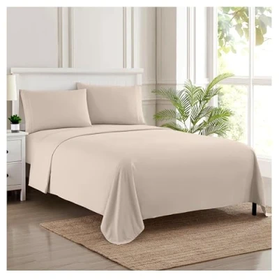 Imagen de Sweet Home Collection 1500 Hilos 4 Piezas Calidad Egipcio Bolsillo Profundo Juego de sábanas, Completa, Beige, Matrimonio