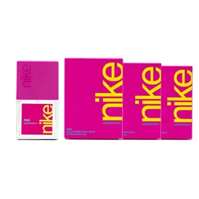 Imagen de NIKE Pink, Colonia Mujer, Pack de 3 x 30 ml, Formato Viaje en Spray, Perfume Eau Toilette Natural y Femenina, Aroma Floral Afrutado, Fragancia Fresca, Seductora Larga Duración