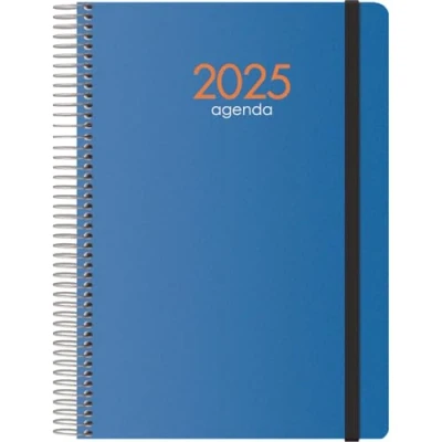 Imagen de Dohe Agenda 2025 Semana Vista, A5 (15x21 cm), 12 Meses Enero a Diciembre, Cierre de Anillas, Tapa Flexible Plástico, Planificador en Español, Material Oficina SYNCRO Azul