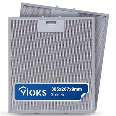 Imagen de VIOKS 2 filtros para campana extractora, 305 x 267 9 mm, repuesto extractora AЕG 405525042/9 Elica GRI0009219A KIT0010805 Filtro de grasa metal Whirlpоol
