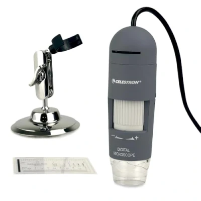 Imagen de Capture sus descubrimientos con el microscopio digital portátil Deluxe 44302 C de Celestron, gris
