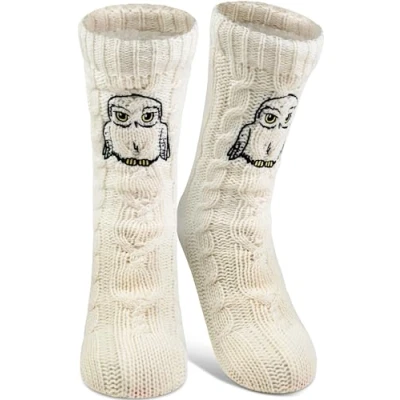 Imagen de Harry Potter calcetines de casa punto Hedwig con forro sherpa para mujer, mullidos invierno, cálidos, talla única, color Blanco, 38/43 EU