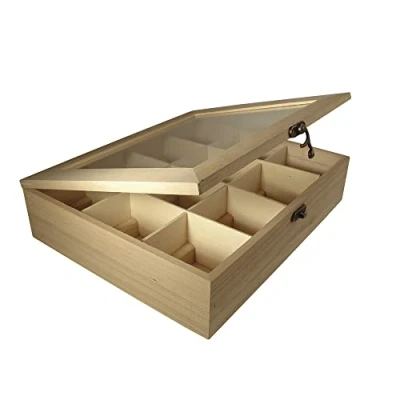 Imagen de Rayher caja de madera con compartimentos y tapa, 28,5x23,5x7 cm, para té accesorios, 6241500