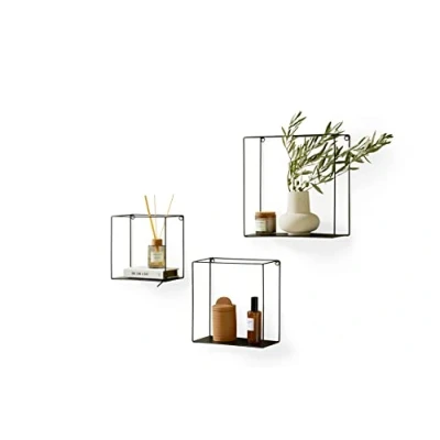 Imagen de LIFA LIVING Juego de 3 Estantes Pared, Forma Cuadrada, Metal, Color Negro, Distintos tamaños