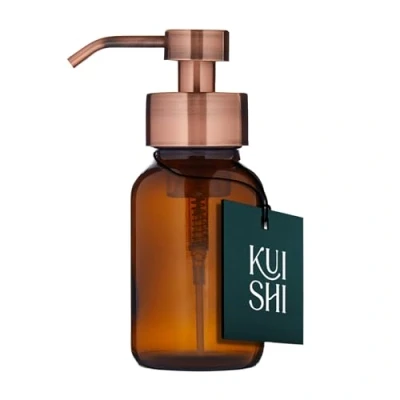 Imagen de Dispensador de jabón líquido en Espuma Vidrio ámbar Kuishi con Bomba Bronce, Botella Reciclado 250 ml, Recipiente protección UV, Bronce sin BPA