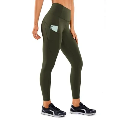Imagen de CRZ Yoga Mujer Naked Feeling Leggings Deportivas Cintura Alta Fitness Pantalones con Bolsillo 63cm Verde Oliva 40